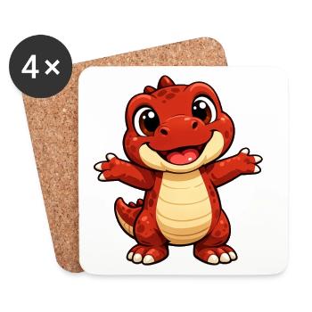 Freundlicher roter Dino - Untersetzer (4er-Set) - Weiß - Vorne