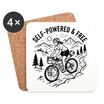 Bikepacking Woman Linocut Kunstdruck - Untersetzer (4er-Set) - Weiß - Vorne