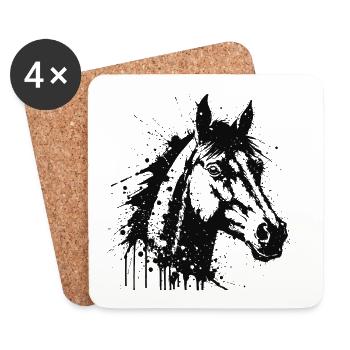 Tête de Cheval Paint Splash Noir - Dessous de verre (lot de 4) - blanc - Devant