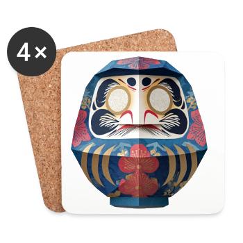 Blumiger Daruma Maskendesign Daruma Origami - Untersetzer (4er-Set) - Weiß - Vorne