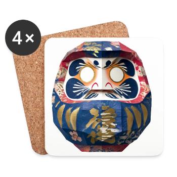 Bunter Daruma mit Blumenmuster Origami Daruma - Untersetzer (4er-Set) - Weiß - Vorne