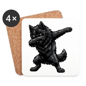 Dabbing Groenendael in comic style - Coasters (set of 4) - white - Front
