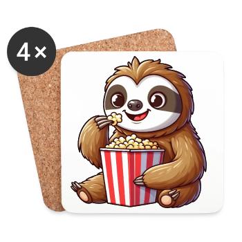 Faultier Popcorn Kino Filme Lustig Niedlich Cool - Untersetzer (4er-Set) - Weiß - Vorne
