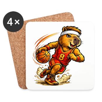 Cute Capybara Playing Basketball - Coasters (set of 4) - white - Front