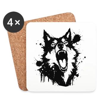 Howling wolf in black splashes - Coasters (set of 4) - white - Front