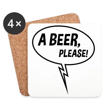 Ein Bier, bitte! (Sprechblase, Trinken, Down B) - Untersetzer (4er-Set) - Weiß - Vorne