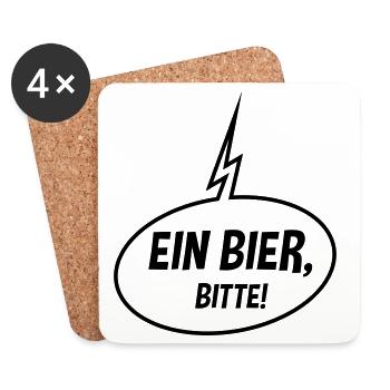 Ein Bier, Bitte! (Sprechblase / Bierchen / Up / B) - Untersetzer (4er-Set) - Weiß - Vorne