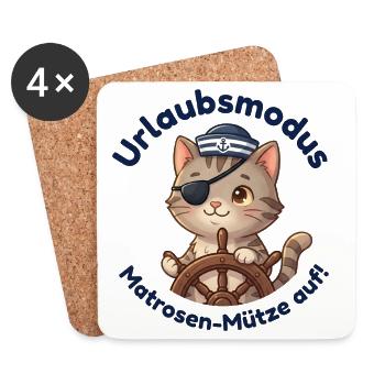 Kater Urlaubsmodus Matrosenmütze - Untersetzer (4er-Set) - Weiß - Vorne