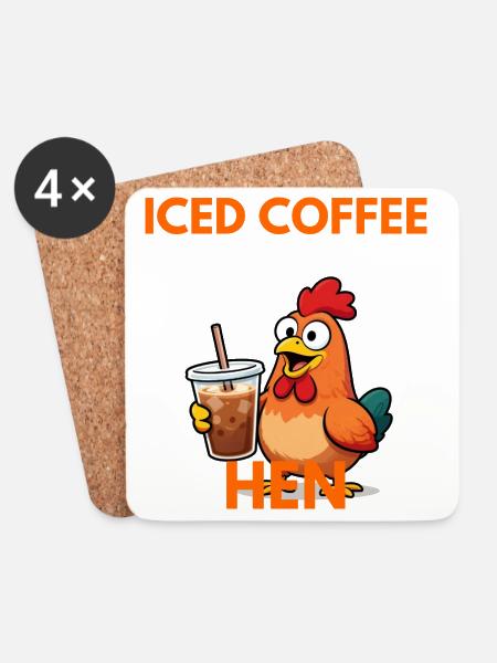 Hähnchen mit Eiskaffee - Untersetzer (4er-Set) - Weiß