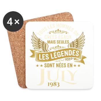 Légende Née En Juillet 1983 Anniversaire - Dessous de verre (lot de 4) - blanc - Devant