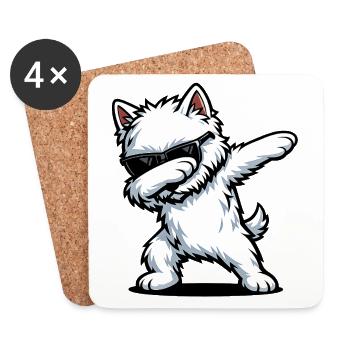 Dabbing West Highland White Terrier - Coasters (set of 4) - white - Front