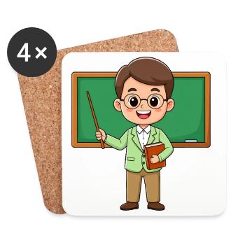 Comic teacher with glasses at blackboard – school - Coasters (set of 4) - white - Front