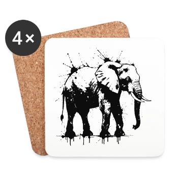 Elephant Ink Splattered Black - Coasters (set of 4) - white - Front