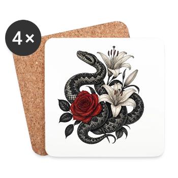 Black and red flower snake - Vipera berus - Coasters (set of 4) - white - Front