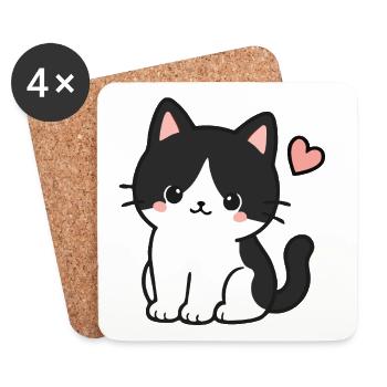 Cute Black Cat With Heart - Coasters (set of 4) - white - Front