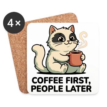 Coffee Cat: Coffee First - Coasters (set of 4) - white - Front