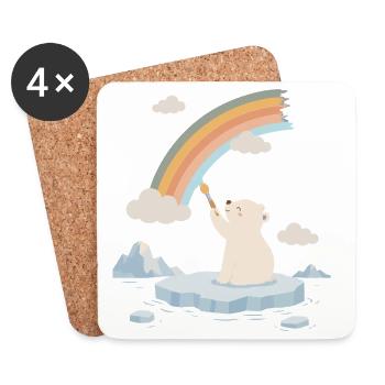 L’ours polaire peint un arc-en-ciel - Dessous de verre (lot de 4) - blanc - Devant