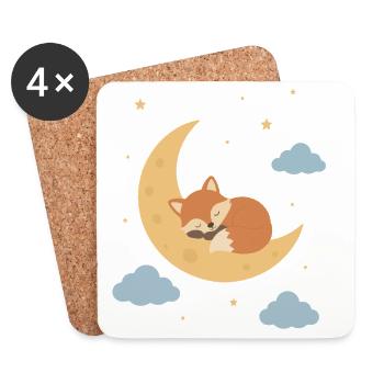 Cute fox sleeping on the moon - Coasters (set of 4) - white - Front