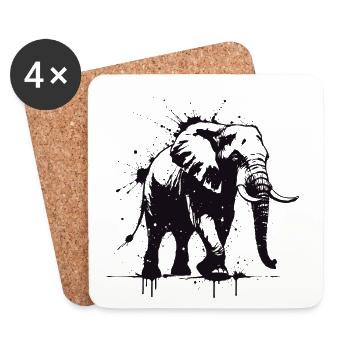 Éléphant Street Art Noir - Dessous de verre (lot de 4) - blanc - Devant