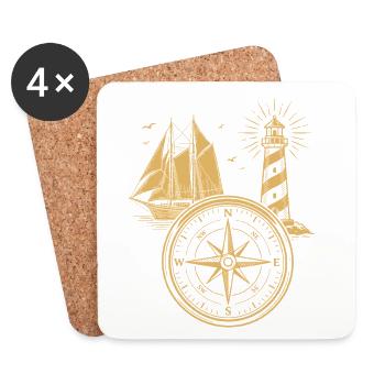 Maritime Compass Sailing Ship North Lighthouse - Coasters (set of 4) - white - Front