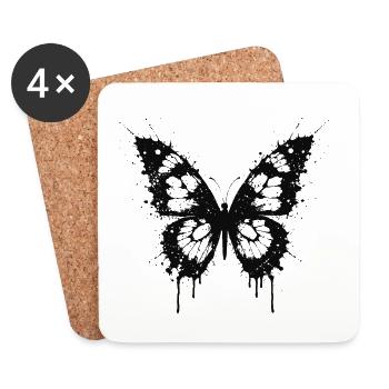 Papillon noir en éclaboussures - Dessous de verre (lot de 4) - blanc - Devant