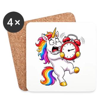 Funny Unicorn Alarm Clock Battle - Coasters (set of 4) - white - Front