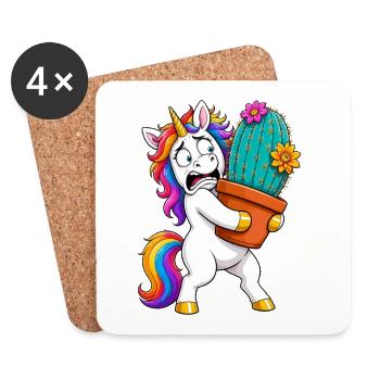 Câlin drôle de licorne et cactus - Dessous de verre (lot de 4) - blanc - Devant