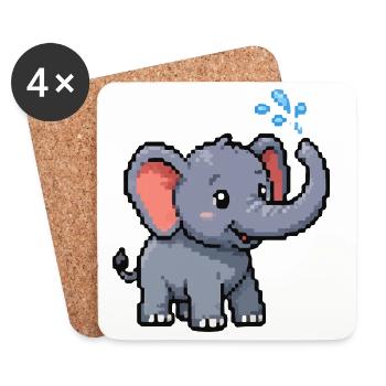 Pixel Elephant with Bubbles - Coasters (set of 4) - white - Front