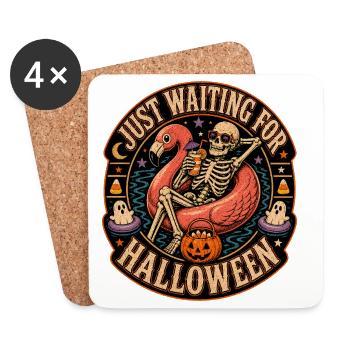 Juste en attente du flamant squelette d’Halloween - Dessous de verre (lot de 4) - blanc - Devant