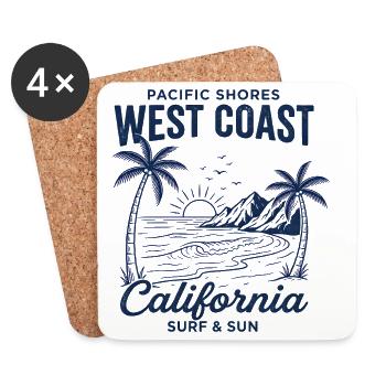 Surf Vintage de la côte ouest de la Californie - Dessous de verre (lot de 4) - blanc - Devant