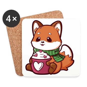 Cuddly Fox with Hearts Mug and Scarf - Coasters (set of 4) - white - Front
