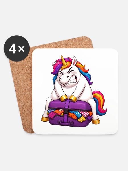 Einhorn Übergepackter Koffer - Untersetzer (4er-Set) - Weiß