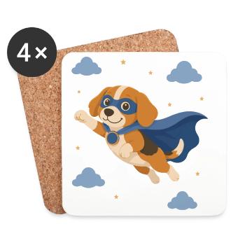 Beagle superhero with cape - Coasters (set of 4) - white - Front