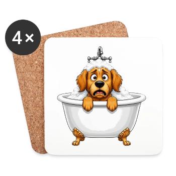 Terrified Dog Bath Time Escape - Coasters (set of 4) - white - Front