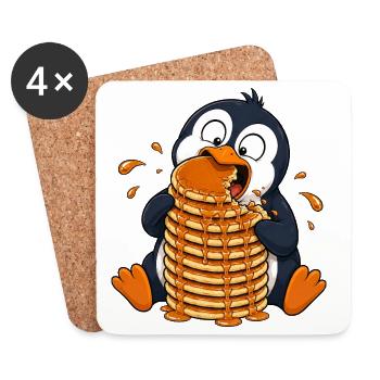 Penguin with Pancakes Funny Cartoon - Coasters (set of 4) - white - Front