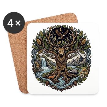 Moon Forest Deer with River Landscape - Coasters (set of 4) - white - Front