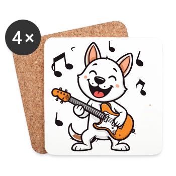 Funny Comic Cat Playing Guitar – Rocker Music - Coasters (set of 4) - white - Front