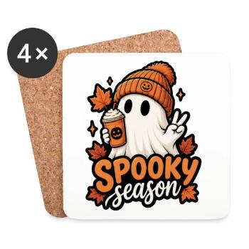 Spooky Season Ghost with Pumpkin Hat - Coasters (set of 4) - white - Front