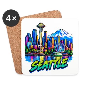 Seattle Neon Skyline - Untersetzer (4er-Set) - Weiß - Vorne