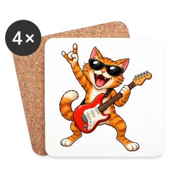 Rocker  Katze mit Gitarre - Untersetzer (4er-Set) - Weiß - Vorne