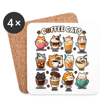 Katzenkaffee Kollektion: Kaffeekatzen - Untersetzer (4er-Set) - Weiß - Vorne