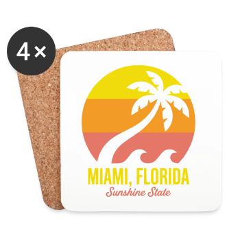 Miami-Florida-Palmen-Sonnenuntergang - Untersetzer (4er-Set) - Weiß - Vorne