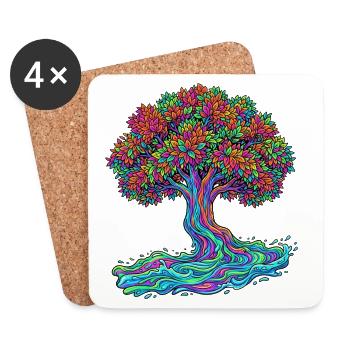 Baum des Lebens – Psychedelic Regenbogen Motiv - Untersetzer (4er-Set) - Weiß - Vorne