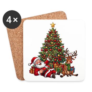 Betrunkener Weihnachtsmann – Lustiges Bier Motiv - Untersetzer (4er-Set) - Weiß - Vorne