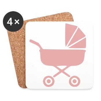 Rosa Kinderwagen Baby Geburt Mädchen Geschenk  - Untersetzer (4er-Set) - Weiß - Vorne