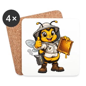 Hummel als Imker – Lustiges Bienenmotiv - Untersetzer (4er-Set) - Weiß - Vorne