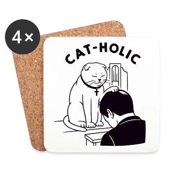 Katzenholische lustige Priesterkatze - Untersetzer (4er-Set) - Weiß - Vorne