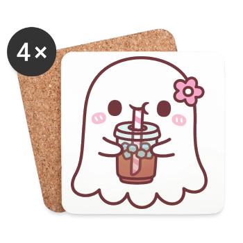 Süßer Geist mit rosa Blume trinkt Eiskaffee - Untersetzer (4er-Set) - Weiß - Vorne