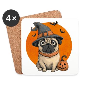 Mops Halloween - Untersetzer (4er-Set) - Weiß - Vorne