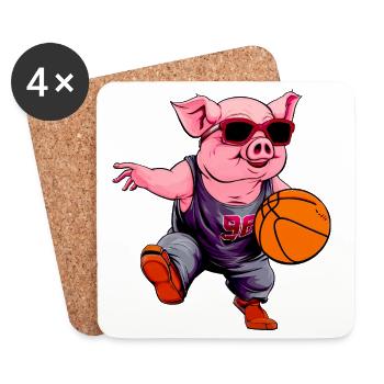 Basketball Schwein - Untersetzer (4er-Set) - Weiß - Vorne